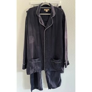 Shanghai Tang Silk Pajamas Mens XL Blue Jacquard Luxury Oriental Comfort Travel